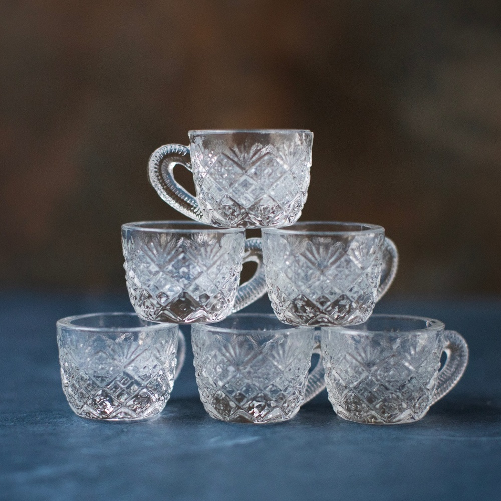 EAPG Westmoreland Thumbelina Child Children Punch Cups Clear Pressed Glass Set 6